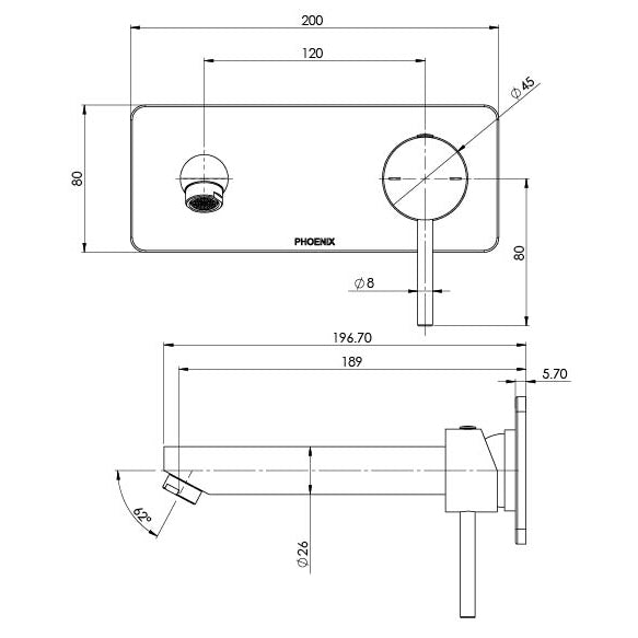Phoenix Pina Wall Basin / Bath Mixer Set 180mm Trim Kit Only