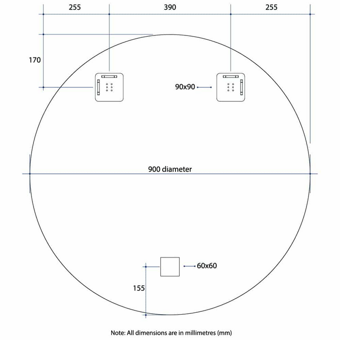 Kent 18mm Bevel Round Mirror with Hangers