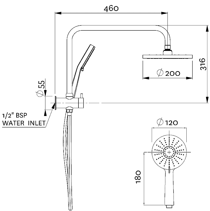 Methven Krome Short Twin Shower System