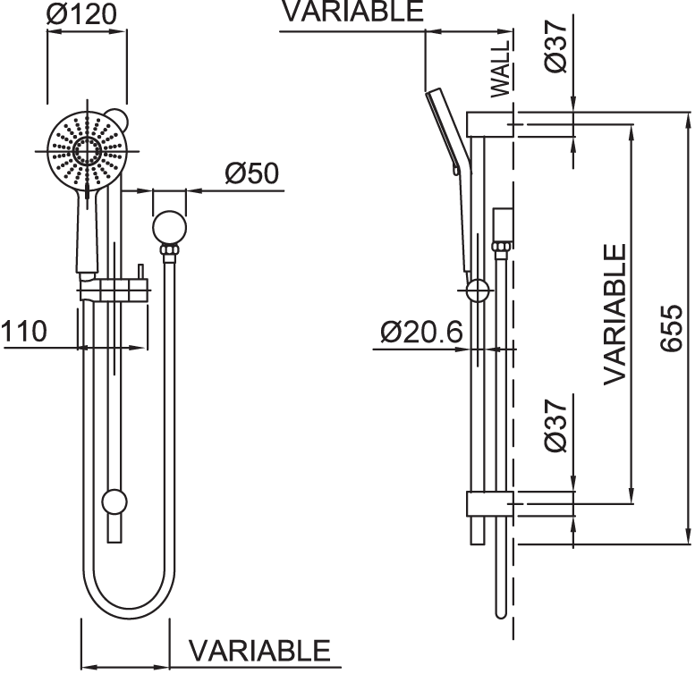 Methven Krome 120mm 3 Function Rail Shower