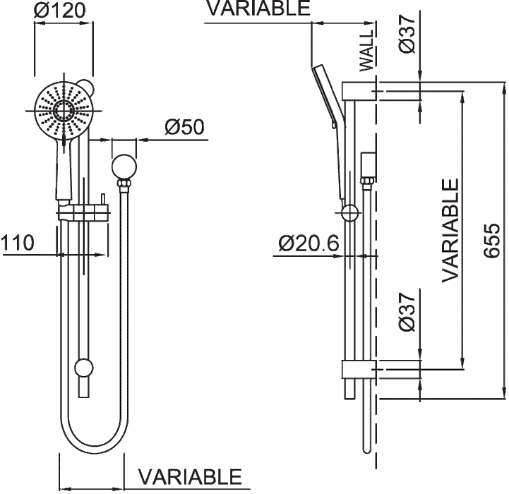 Methven Krome 120mm 3 Function Rail Shower