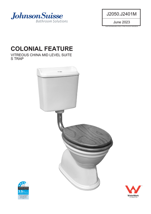 Johnson Suisse  Colonial Feature S Trap Toilet Suite, Mahogany Seat