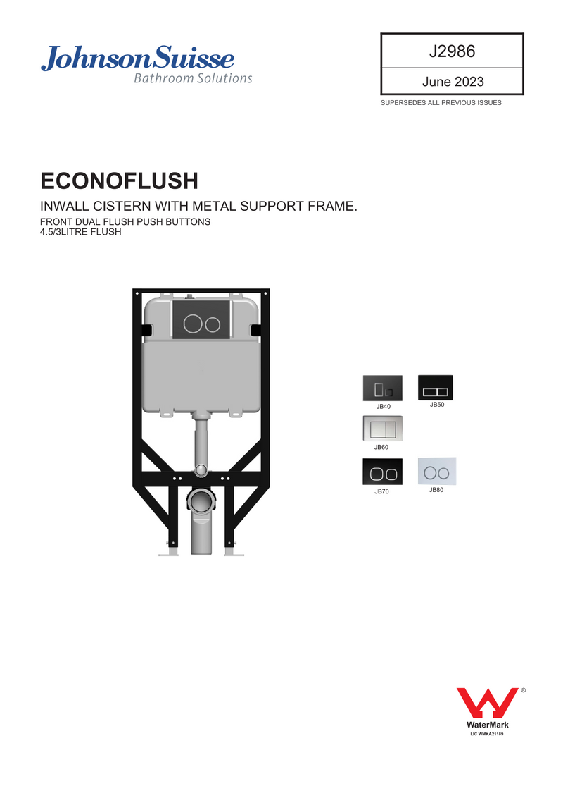 Johnson Suisse Econoflush In-Wall Cistern FRAMED