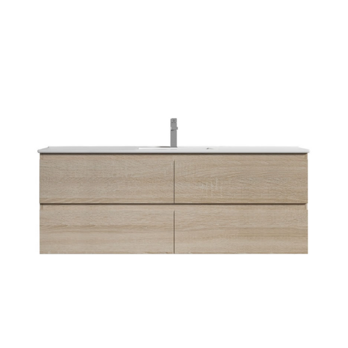 Naga 1500mm Wall Hung All Drawer Plywood Timber Wood Grain 1TH Inc. Single Basin