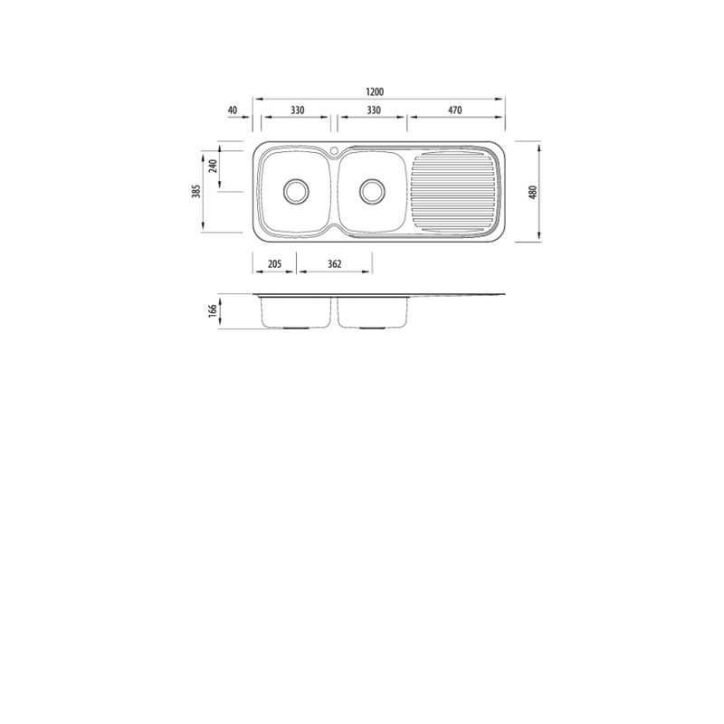 Oliveri Lakeland Double Bowl Sink With Drainer 1200mm