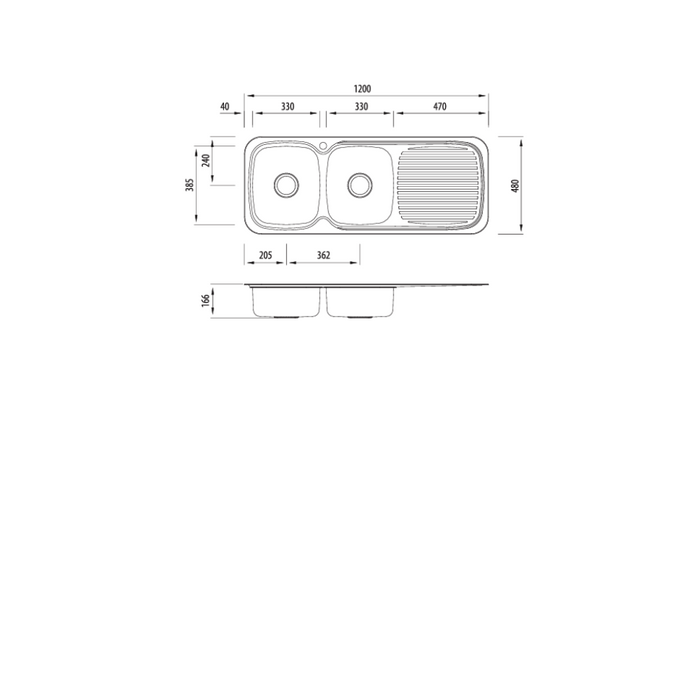 Oliveri Lakeland Double Bowl Sink With Drainer 1200mm