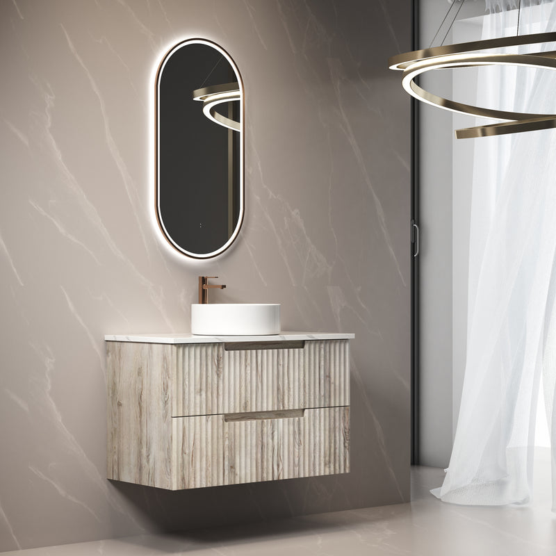 Aulic Tuscana Wall Hung Wave Groove Finger Pull Cabinet 900mm
