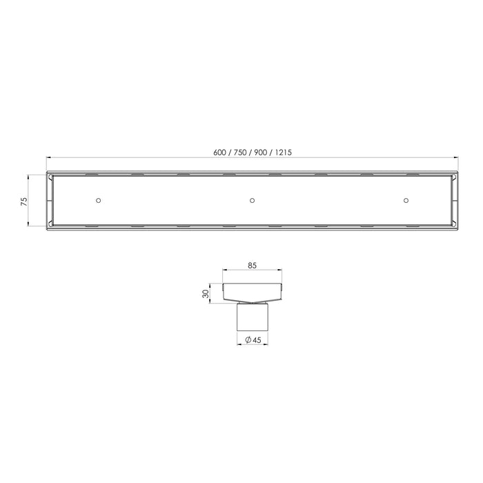 Phoenix V Channel Drain TI 75 x 600mm Outlet 45mm