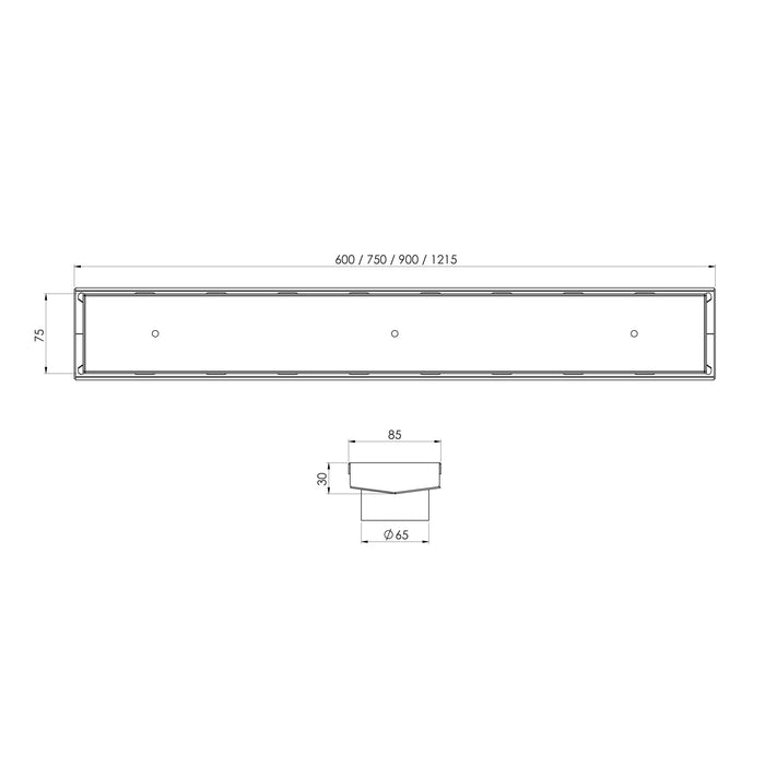 Phoenix V Channel Drain TI 75 x 1215mm Outlet 65mm