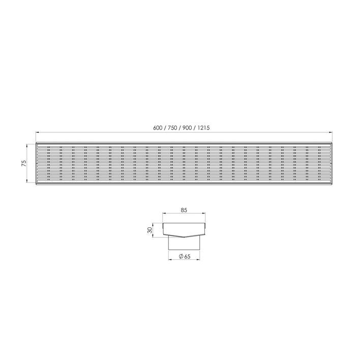 Phoenix V Channel Drain HG 75 x 1215mm Outlet 65mm