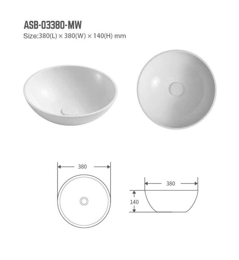 BNK Naga ASB-03380-WH Above Counter Basin Gloss White
