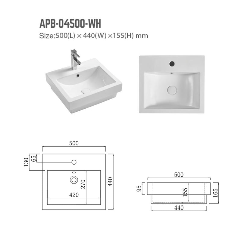BNK Naga APB-04500-WH Drop In Basin Gloss White