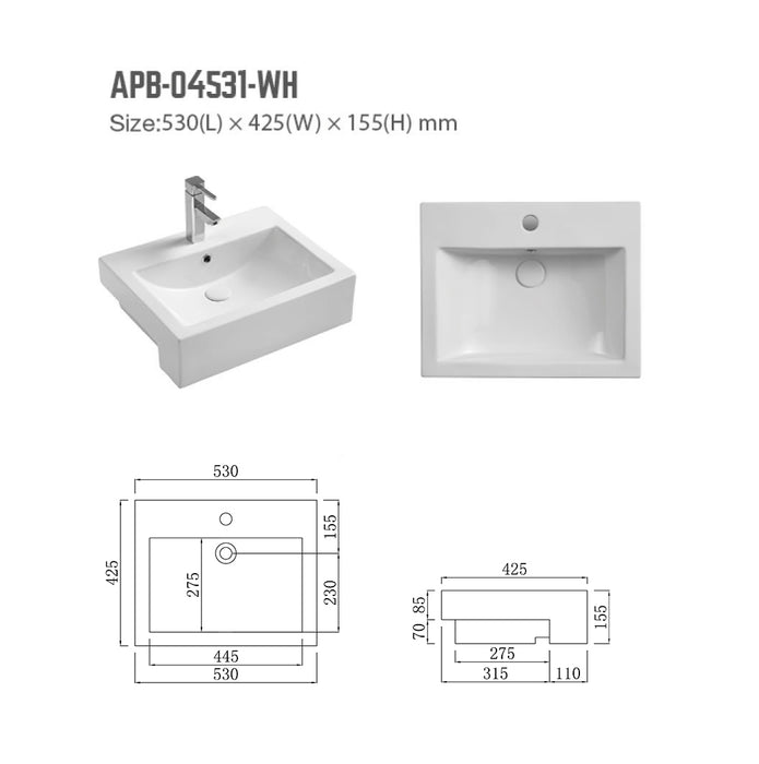 BNK NAGA APB-04531-WH Semi Recessed Basin Gloss White