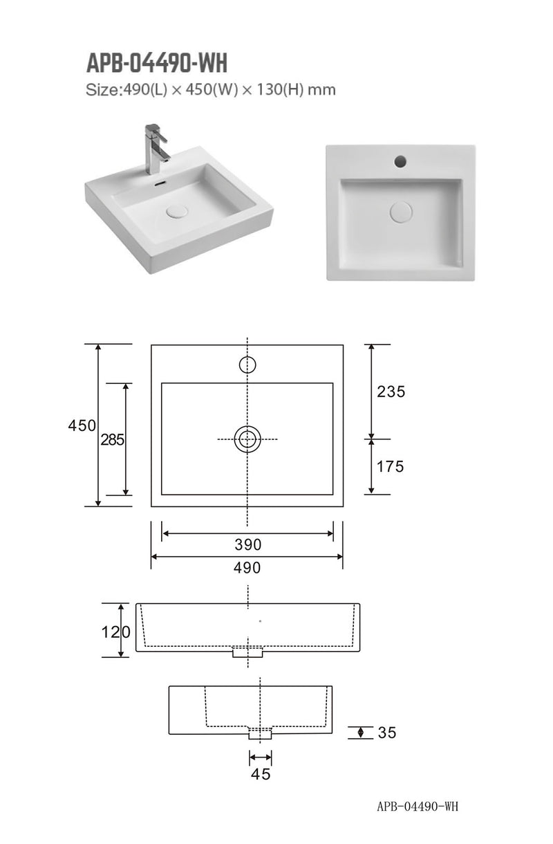 BNK Naga APB-04490-WH Above Counter Basin Gloss White