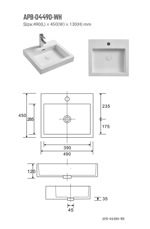 BNK NAGA APB-04490-WH Above Counter Basin Gloss White