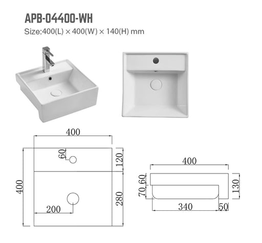 BNK NAGA APB-04400-WH Semi Recessed Basin Gloss White