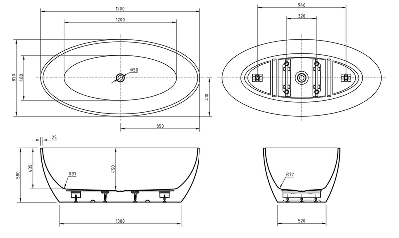 BNK Naga BTT-1700 Oval Freestanding Bath Gloss White