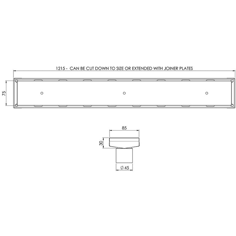 Phoenix V KIT Channel Drain TI 75 x 1215mm Outlet 45mm, 65mm