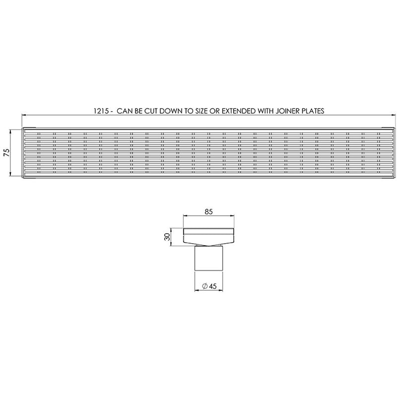 Phoenix V KIT Channel Drain HG 75 x 1215mm Outlet 45mm, 65mm