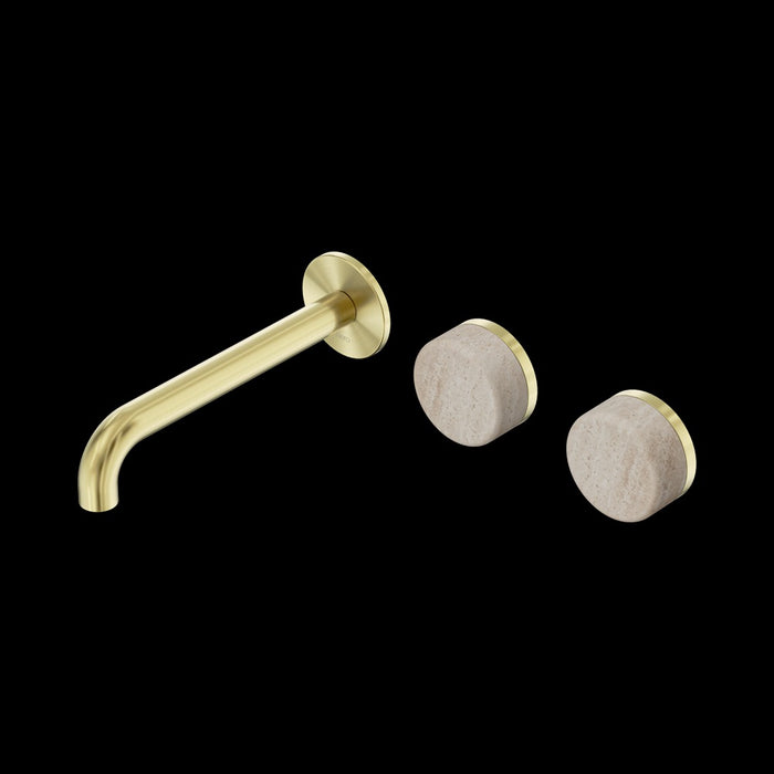 Nero Serenity Wall Basin Set Offset Spout With Rome Travertine Handle