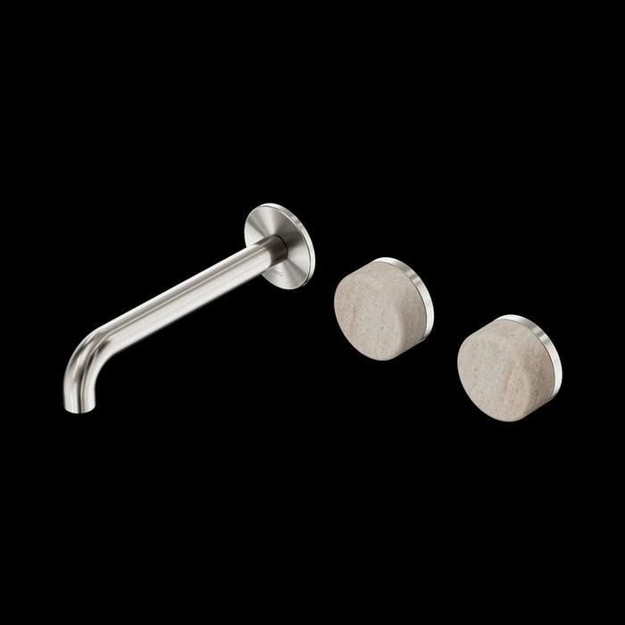Nero Serenity Wall Basin Set Offset Spout With Rome Travertine Handle
