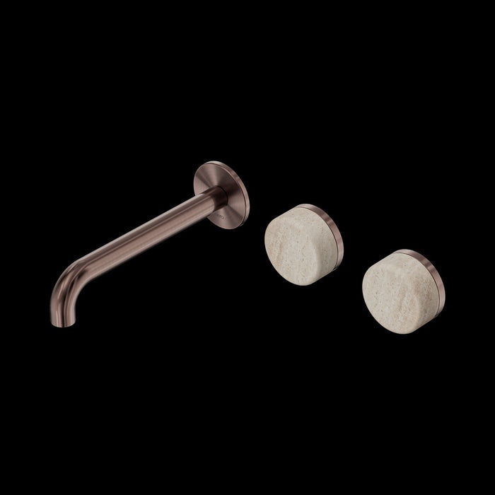 Nero Serenity Wall Basin Set Offset Spout With Rome Travertine Handle