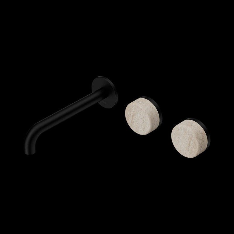 Nero Serenity Wall Basin Set Offset Spout With Rome Travertine Handle