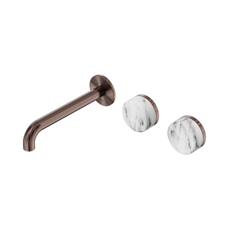 Nero Serenity Wall Basin Set Offset Spout With Arabescato Corchia Handle