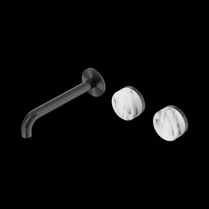 Nero Serenity Wall Basin Set Offset Spout With Arabescato Corchia Handle