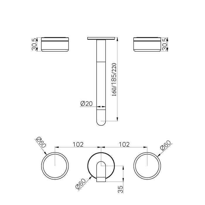Nero Serenity Wall Basin Set Spout With Arabescato Corchia Handle Trim Kit (Requires In Wall Body 24C020)