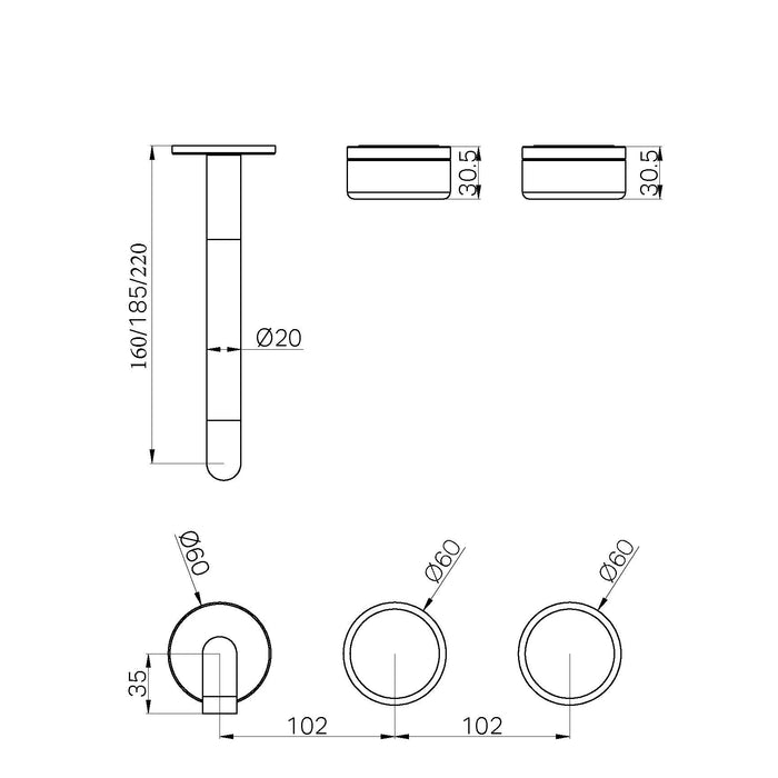 Nero Serenity Wall Basin Set Offset spout With Verde Alpi Handle Trim Kit (Requires In Wall Body 24C020)