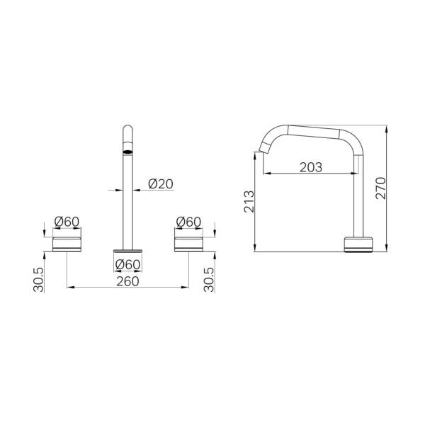 Nero Serenity Bath/Kitchen Set Edge Spout With Marquina Black Handle