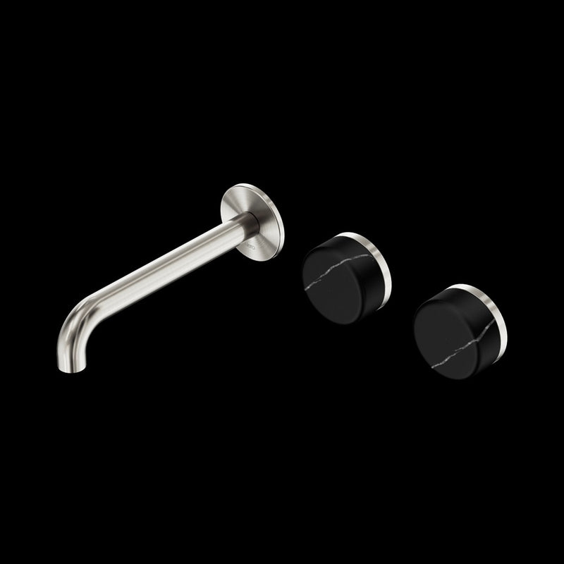 Nero Serenity Wall Basin Set Offset Spout With Marquina Black Handle