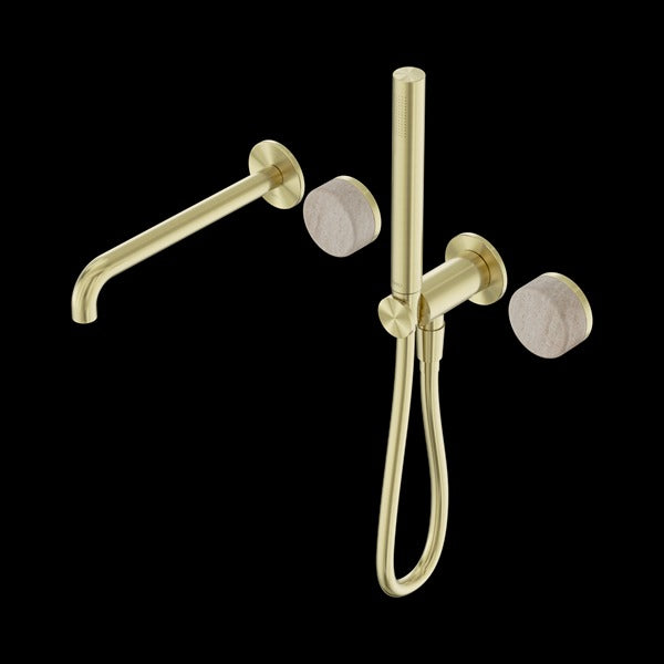 Nero Serenity Progressive Shower System with Spout with Rome Travertine Handle and Slim Shower