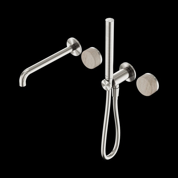 Nero Serenity Progressive Shower System with Spout with Rome Travertine Handle and Slim Shower