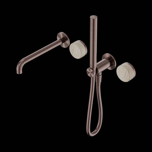 Nero Serenity Progressive Shower System with Spout with Rome Travertine Handle and Slim Shower