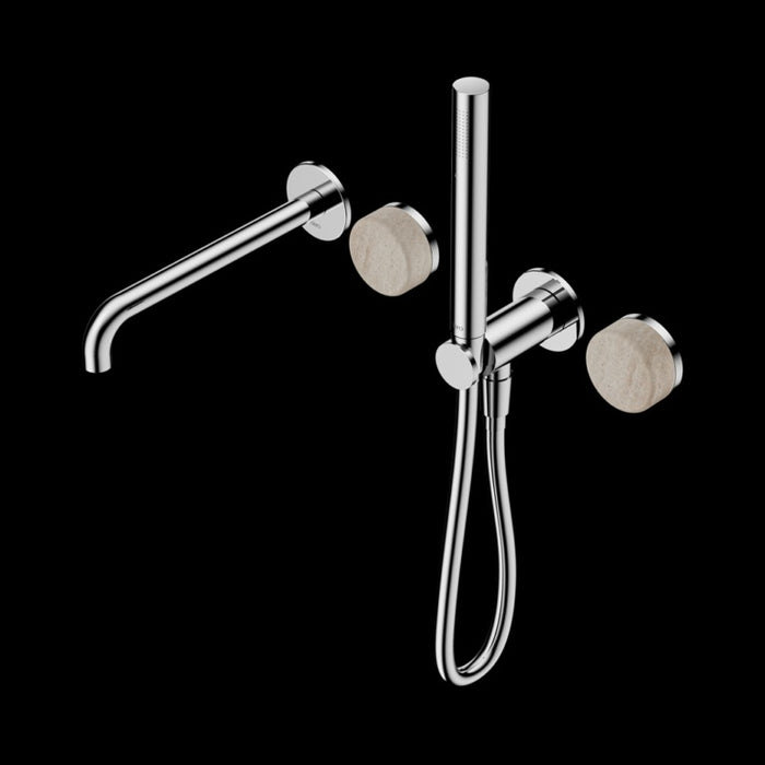 Nero Serenity Progressive Shower System with Spout with Rome Travertine Handle and Slim Shower