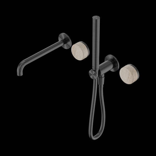 Nero Serenity Progressive Shower System with Spout with Rome Travertine Handle and Slim Shower