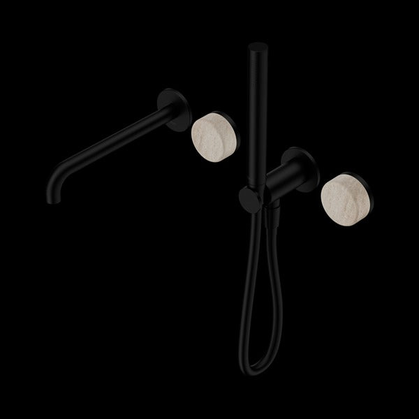 Nero Serenity Progressive Shower System with Spout with Rome Travertine Handle and Slim Shower