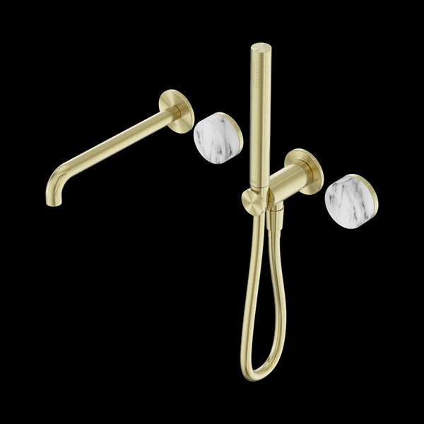Nero Serenity Progressive Shower System with Spout with Arabescato Corchia Handle and Slim Shower
