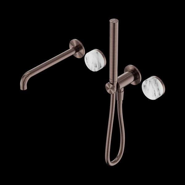 Nero Serenity Progressive Shower System with Spout with Arabescato Corchia Handle and Slim Shower