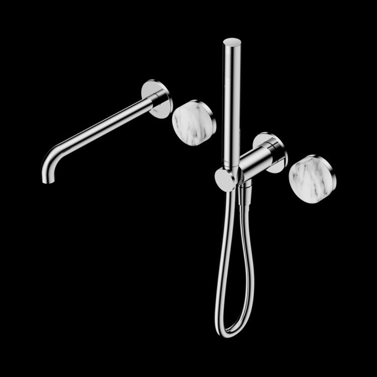 Nero Serenity Progressive Shower System with Spout with Arabescato Corchia Handle and Slim Shower