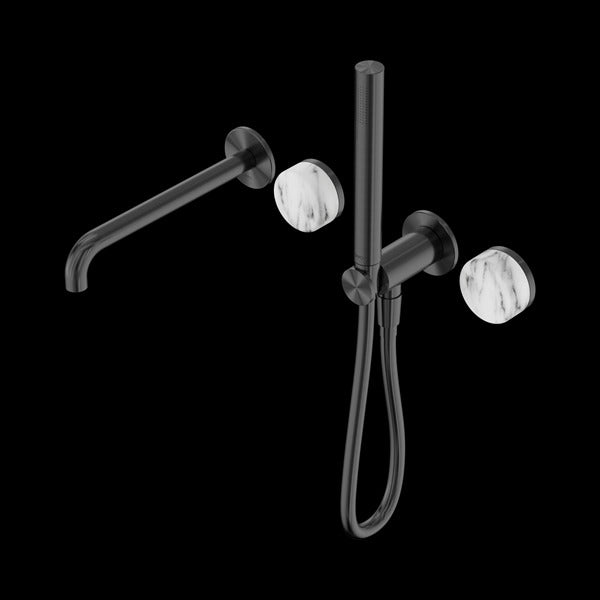 Nero Serenity Progressive Shower System with Spout with Arabescato Corchia Handle and Slim Shower