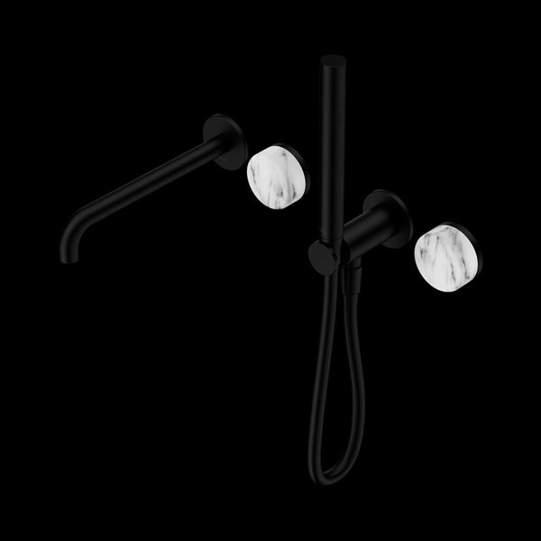 Nero Serenity Progressive Shower System with Spout with Arabescato Corchia Handle and Slim Shower