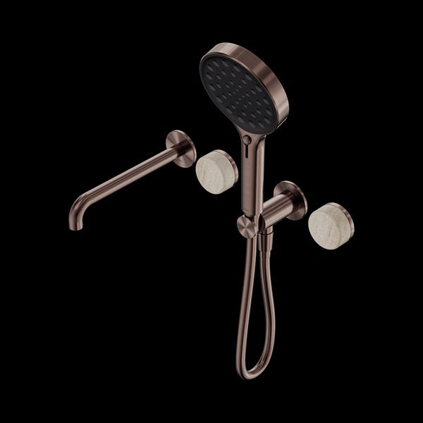 Nero Serenity Progressive Shower System With Spout With Rome Travertine Handle And Serenity Hand Shower
