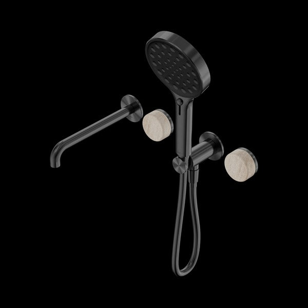 Nero Serenity Progressive Shower System With Spout With Rome Travertine Handle And Serenity Hand Shower