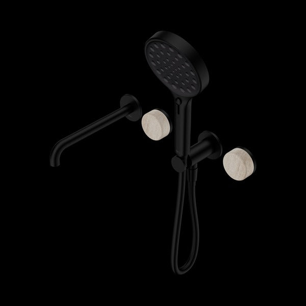 Nero Serenity Progressive Shower System With Spout With Rome Travertine Handle And Serenity Hand Shower