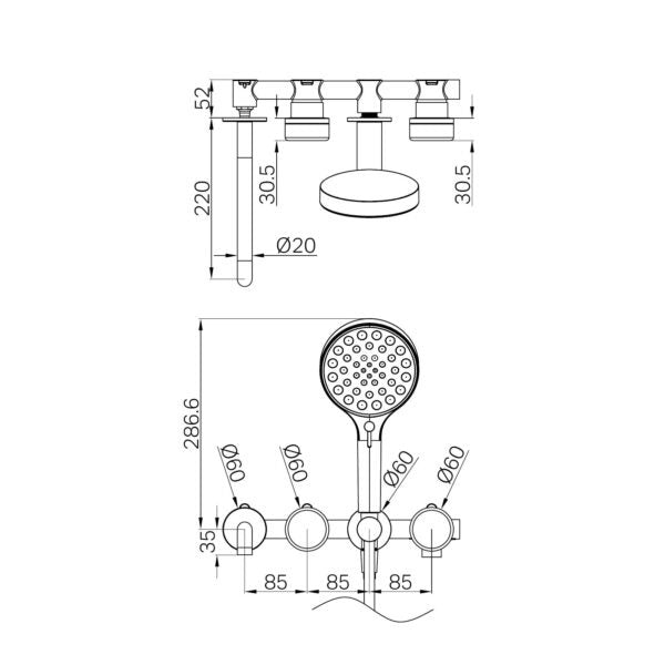 Nero Serenity Progressive Shower System With Spout With Arabescato Corchia Handle And Serenity Hand Shower