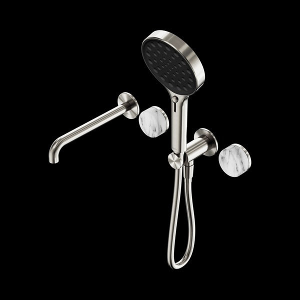 Nero Serenity Progressive Shower System With Spout With Arabescato Corchia Handle And Serenity Hand Shower