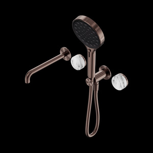 Nero Serenity Progressive Shower System With Spout With Arabescato Corchia Handle And Serenity Hand Shower